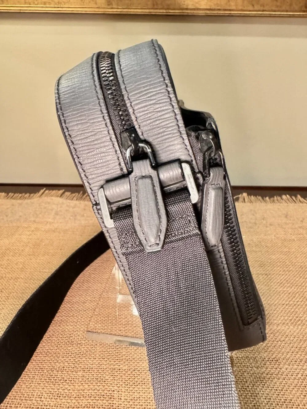 Salvatore Ferragamo Revival Leather Crossbody Bag — Grey Textured